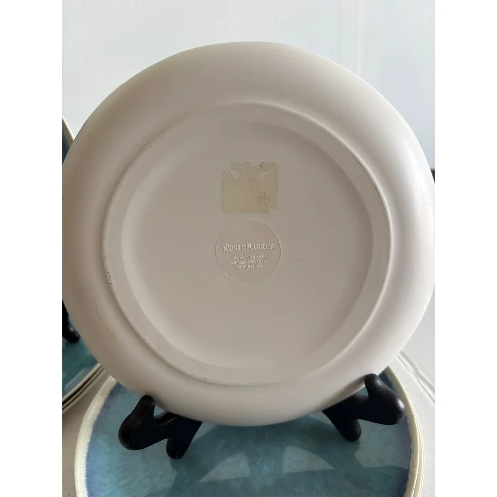 World Market Teal Blue Reactive Glaze Ceramic Plate 4 dinner 6 Salad. MCM
